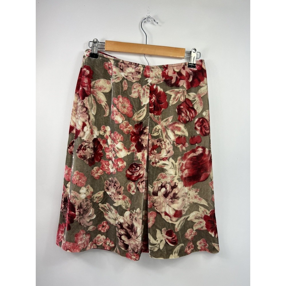 NWT J. Jill Skirt Velvet Knee-Length Red Gray Floral Women's Size XSP Org $99